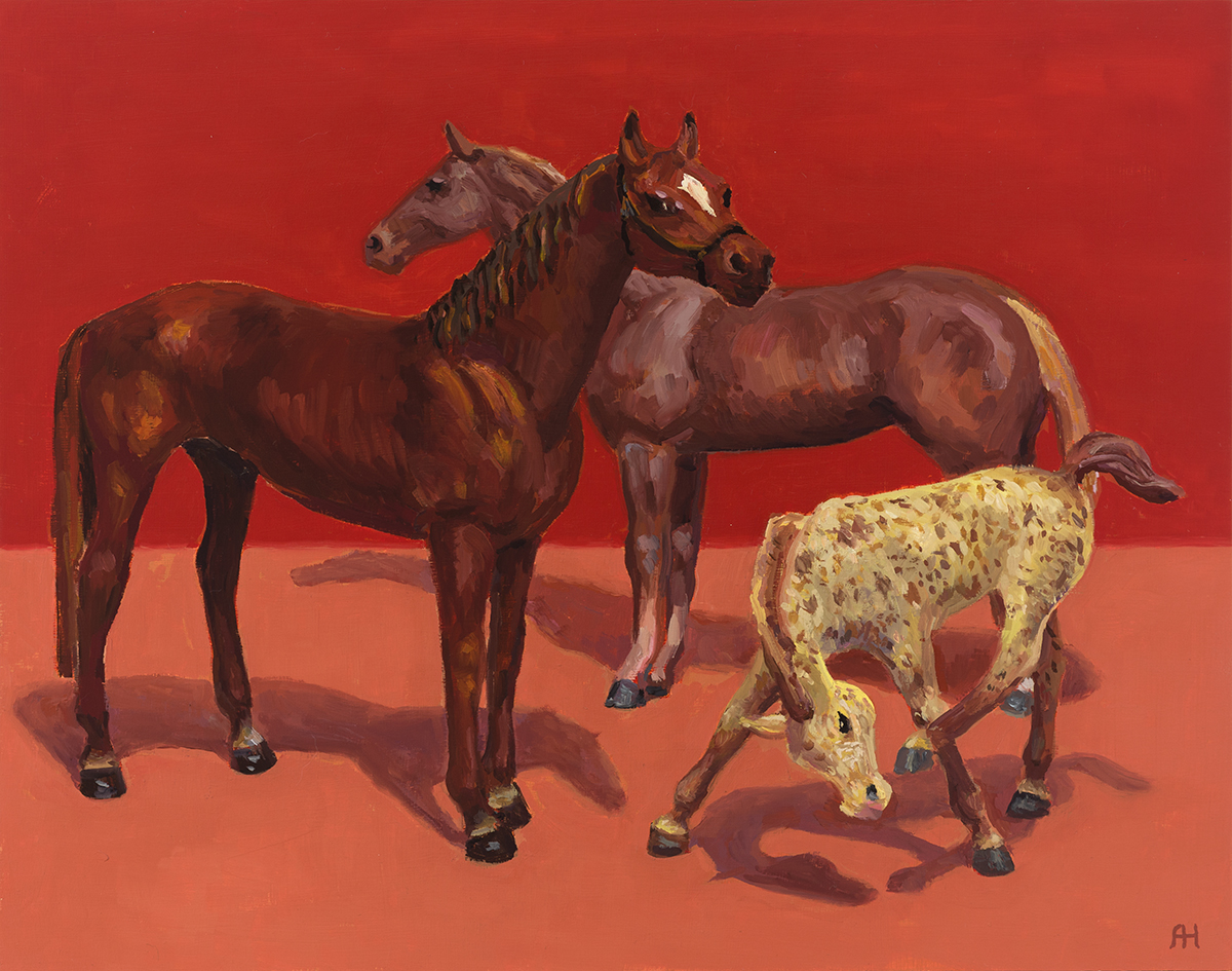 Chestnut Horses on Chestnut: Thoroughbred (Man o' War), Quarter Horse, Scratching Roan Foal